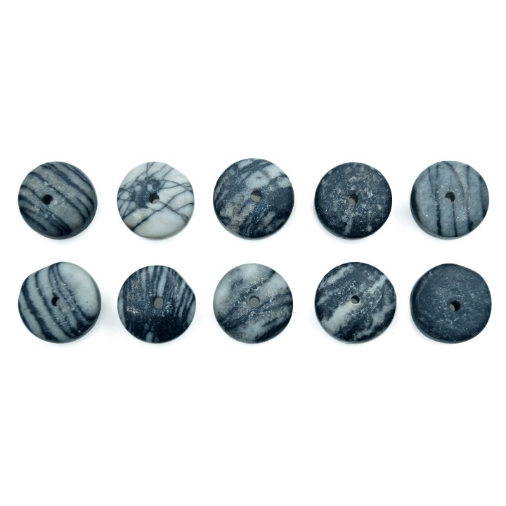 Piedra Natural 10x6mm Rondel Black Picaso
