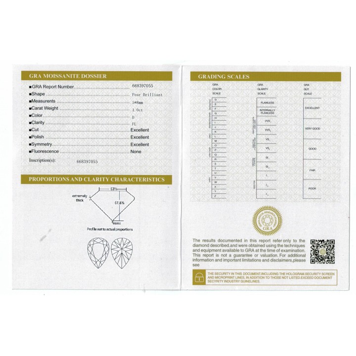 Gota Gema Moissanite 5x8mm (1 Ct) Color D C/certificado