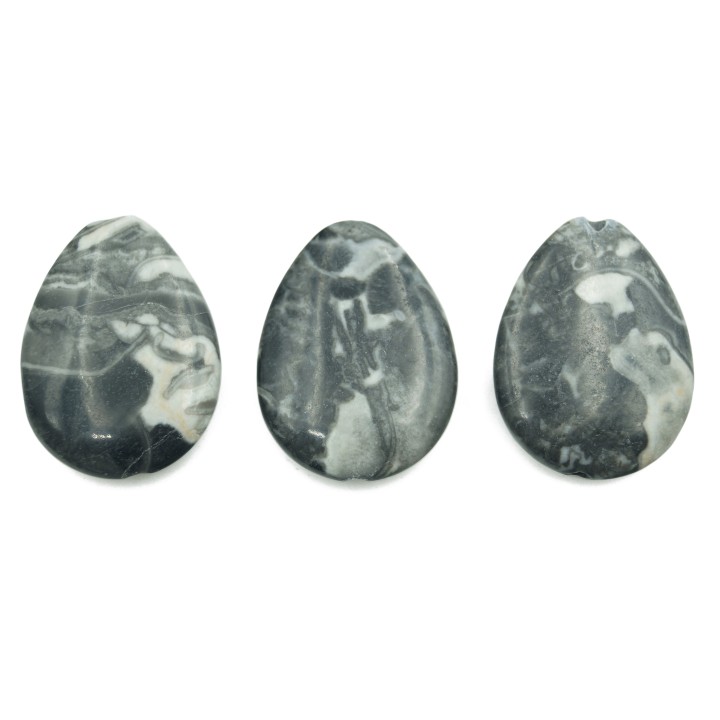 Piedra Natural 18x25mm Lagrima Plana Black White Jasper