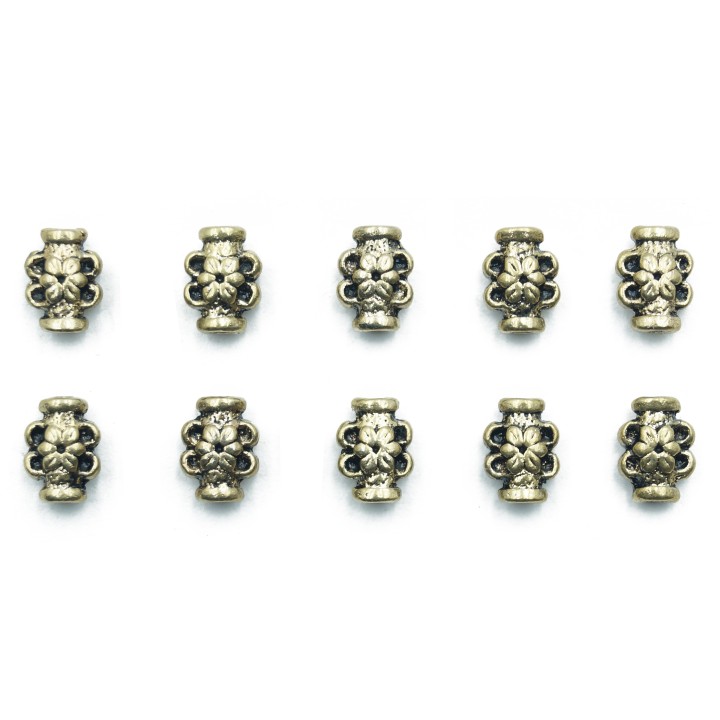 Cilindro con flor 9x7mm de pewter para collar pulsera y aretes