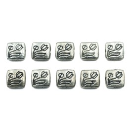 Cuadro con flor 8x8mm de pewter para collar pulsera y aretes