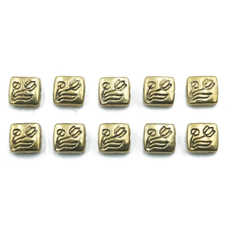 Cuadro con flor 8x8mm de pewter para collar pulsera y aretes