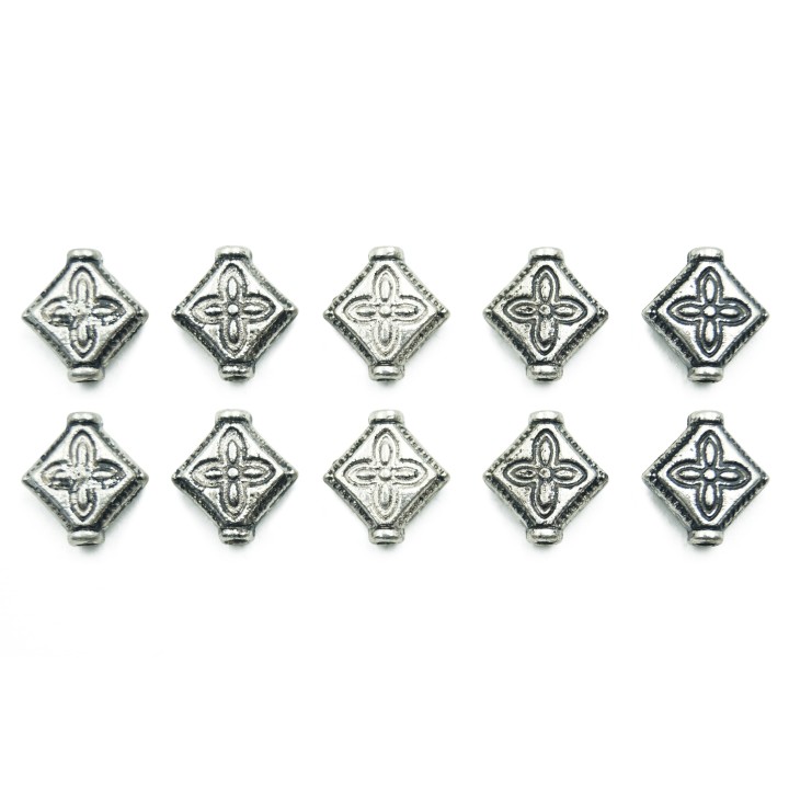 Rombo con flor 10x10mm de pewter para collar pulsera y aretes