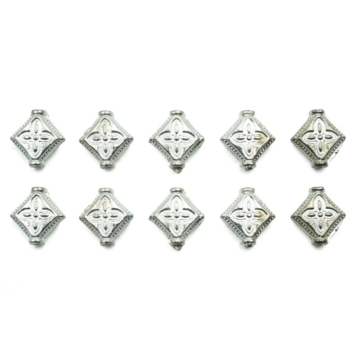 Rombo con flor 10x10mm de pewter para collar pulsera y aretes
