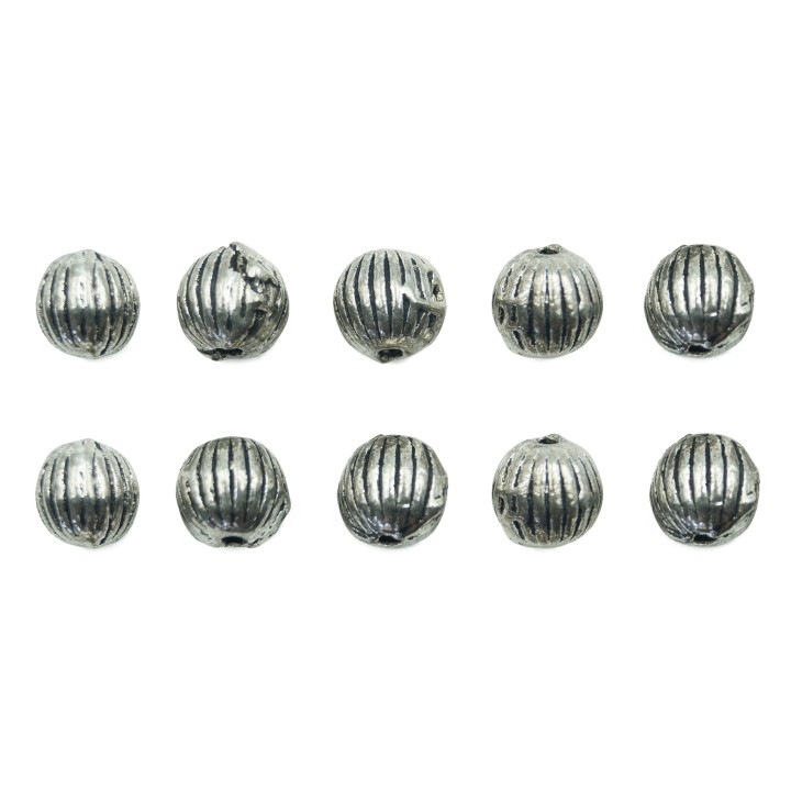 Bola perforada rayada 8mm de pewter para collar pulsera y aretes