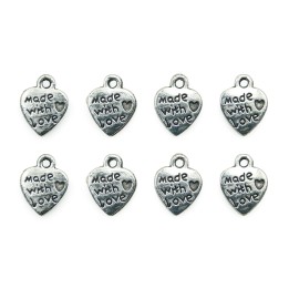 Corazon grabado con argolla 13x10mm de pewter para collar pulsera y aretes