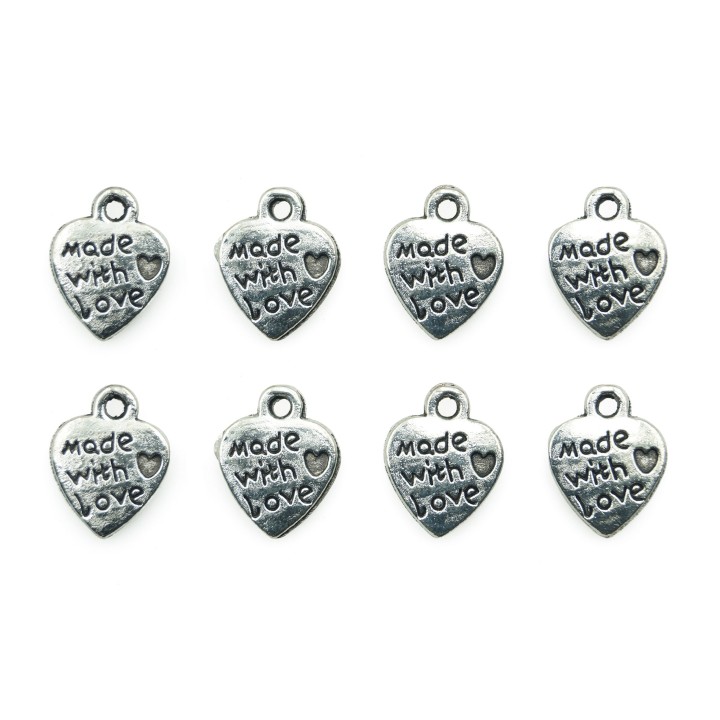 Corazon grabado con argolla 13x10mm de pewter para collar pulsera y aretes