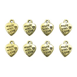 Corazon grabado con argolla 13x10mm de pewter para collar pulsera y aretes