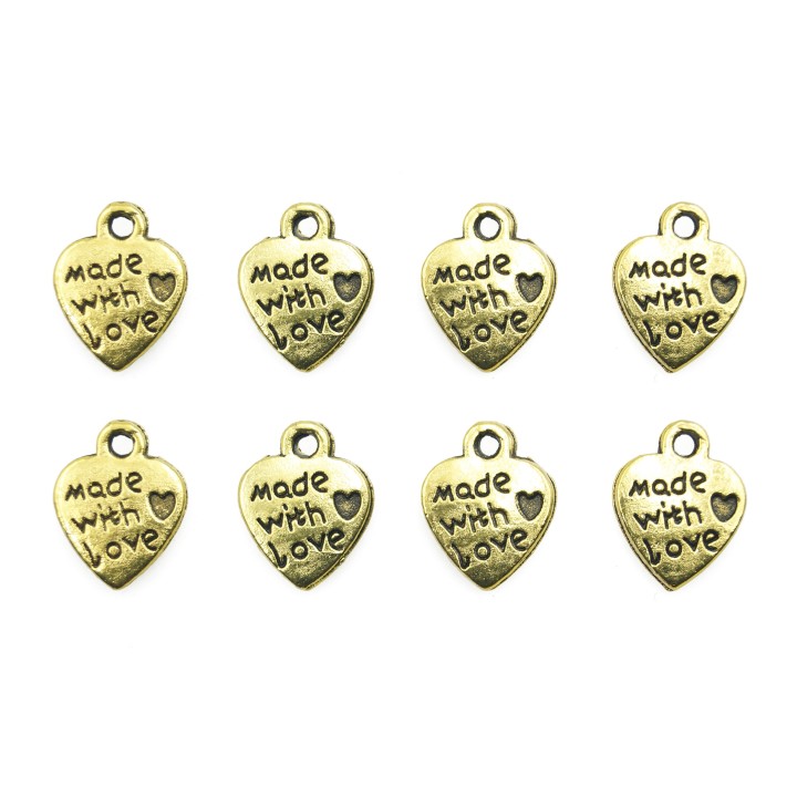 Corazon grabado con argolla 13x10mm de pewter para collar pulsera y aretes
