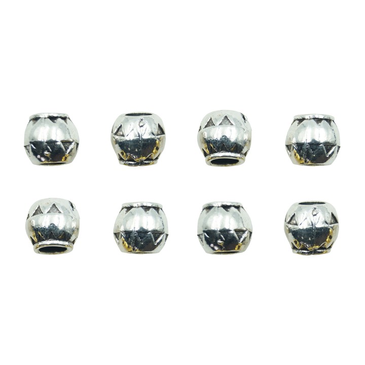 Barril grabado perforado 10x9mm de pewter para collar pulsera y aretes