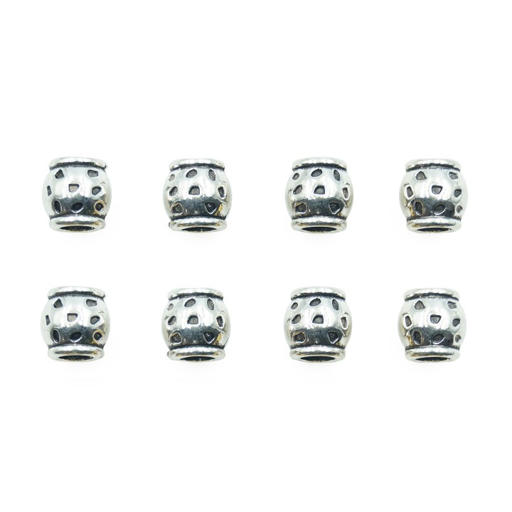 Barril grabado perforado 11x10mm de pewter para collar pulsera y aretes