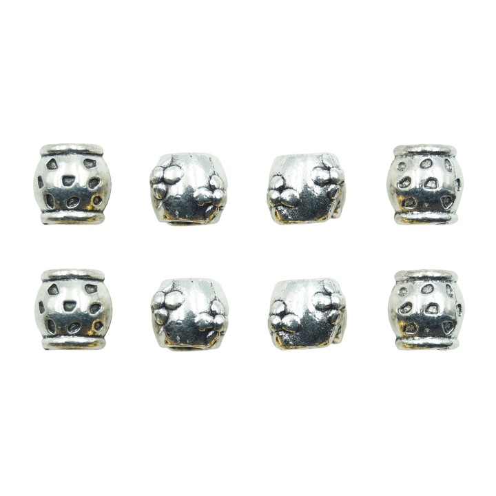 Barril grabado perforado 10x10mm de pewter para collar pulsera y aretes