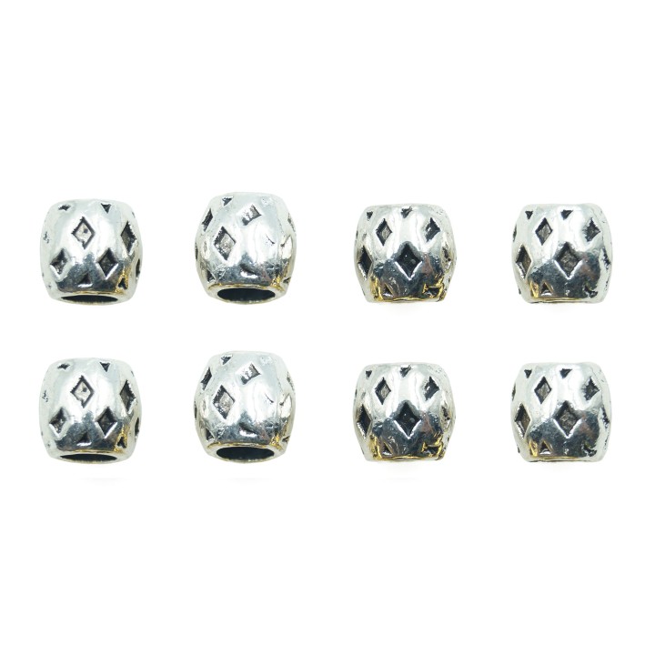 Barril grabado 9x9mm de pewter para collar y pulsera