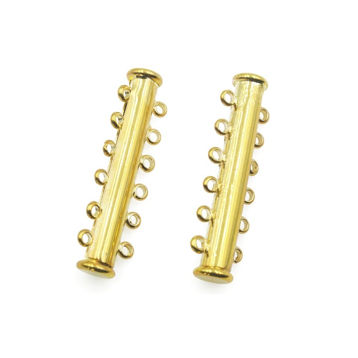 Broche 2pz de laton tubo 6 argollas 35x6.5mm